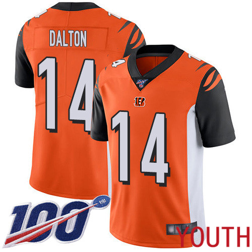 Cincinnati Bengals Limited Orange Youth Andy Dalton Alternate Jersey NFL Footballl #14 100th Season Vapor Untouchable->youth nfl jersey->Youth Jersey